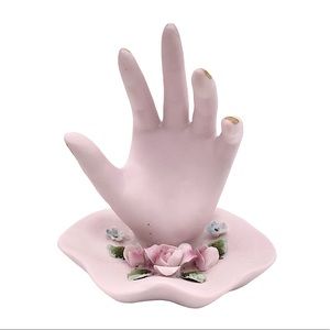 Vintage pink porcelain lady’s hand ring holder figurine dish